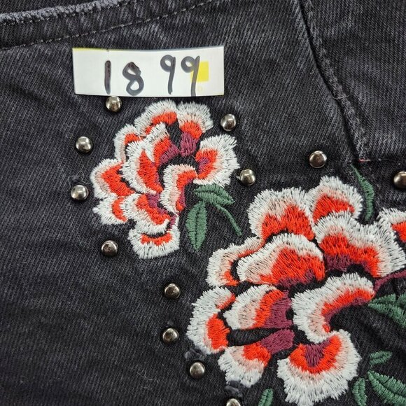 Denim Co Shorts Womens 10 Floral Embroidered Black Denim Hot Pants Distressed - Picture 15 of 15